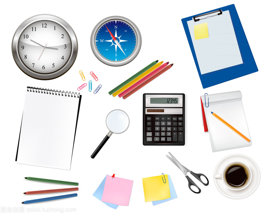 現(xiàn)代辦公的得力助手 計(jì)算器與辦公用品的矢量設(shè)計(jì)
